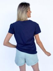 Kadın Baskılı Basic Lacivert Tshirt - 3