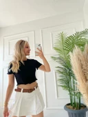 Kadın Büzgü Detaylı Crop Siyah Tshirt thumbnail 3