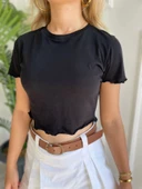 Kadın Büzgü Detaylı Crop Siyah Tshirt thumbnail 2