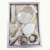 Saraylı Lüks Çeyizlik Ayna Makyaj Fırça Takımı - Silver- Sarmaşık - 3