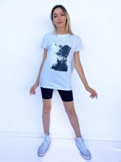 Kadın Women Face Baskılı Basic Beyaz Tshirt - 2