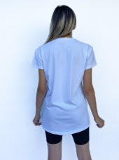 Kadın Women Face Baskılı Basic Beyaz Tshirt - 3