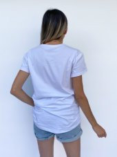 Kadın Pembe Çiçek Baskılı Basic Beyaz Tshirt - 2