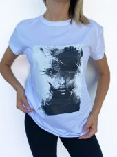 Kadın Women Face Baskılı Basic Beyaz Tshirt - 1