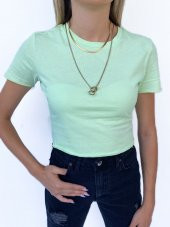 Kadın Büzgü Detaylı Crop Mint Tshirt - 1