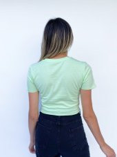 Kadın Büzgü Detaylı Crop Mint Tshirt - 2