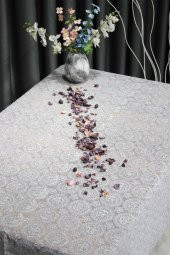 Papatya Kordone Tek Masa Örtüsü Gri thumbnail 8