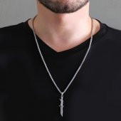 Nipora Kama Tasarım Silver Renk Çelik Erkek Kolye - 3