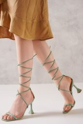 Britney Yeşil Bilekten Bağlamalı Kadın Topuklu Ayakkabı - 1