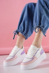 Chela Pudra - Lila Mat Deri Kadın Spor Ayakkabı - 2