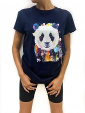 Kadın Panda Baskılı Basic Lacivert Tshirt - 1