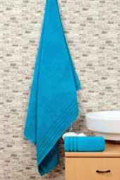 2li Renkli Şerit Desen Bordürlü Banyo Havlu Seti - 1