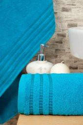 2li Renkli Şerit Desen Bordürlü Banyo Havlu Seti - 2
