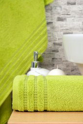 2li Renkli Şerit Desen Bordürlü Banyo Havlu Seti - 5