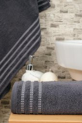 2li Renkli Şerit Desen Bordürlü Banyo Havlu Seti - 8