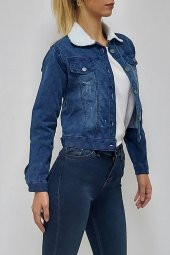 Yakası Peluş Kot Ceket Mavi thumbnail 1