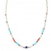 KL-RENKLİ FİMO BONCUK GÖZ DETAY BONCUK KOLYE ROSE RENK - 1