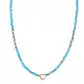 KL-BONCUK KORDON KALP DETAY KOLYE MAVİ BONCUK ROSE RENK - 1