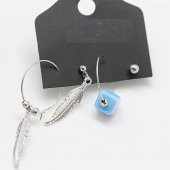 KL-MAVİ BONCUK DETAY DÖRTLÜ KÜPE SİLVER RENK - 1