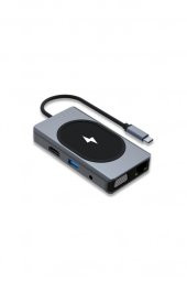 Shaza 9in1 USB Type-C Hub Port Adaptör 4K HDMI USB Ethernet Pd Girişli 15W Kablosuz Şarj - 2