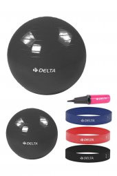 Delta 55 cm-25 cm Pilates Topu 3lü Squat Bandı Egzersiz Direnç Lastiği Pilates Topu Pompası Seti - 1