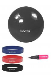 Delta 55 cm Pilates Topu 3lü Squat Bandı Egzersiz Direnç Lastiği Pilates Topu Pompası 5li Set - 1