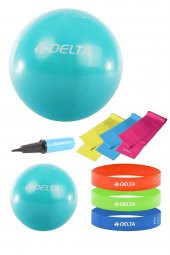 Delta 55-20 cm Pilates Topu 3lü Pilates Bandı 3lü Squat Bandı Direnç Lastiği Şişirme Pompası Seti - 1