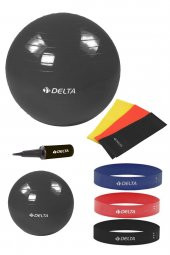 Delta 55-20 cm Pilates Topu 3lü Pilates Bandı 3lü Squat Bandı Direnç Lastiği Şişirme Pompası Seti - 1