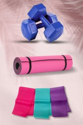 Pilates Altılı Bronz Set Pilates Matı,Dambıl,Direnç Lastiği Pilates Kombini - 1