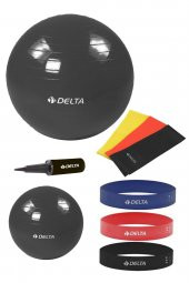 Delta 55-25 cm Pilates Topu 3lü Pilates Bandı 3lü Squat Bandı Direnç Lastiği Şişirme Pompası Seti - 1
