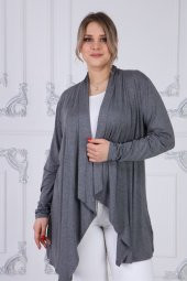 Viskon Kumaş Devrik Yaka Hırka-ANTRASİT - 1