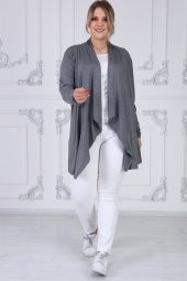 Viskon Kumaş Devrik Yaka Hırka-ANTRASİT - 3