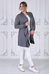 Viskon Kumaş Devrik Yaka Hırka-ANTRASİT - 4