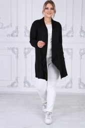 Viskon Kumaş Devrik Yaka Hırka-SİYAH - 2