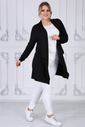 Viskon Kumaş Devrik Yaka Hırka-SİYAH - 3