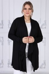 Viskon Kumaş Devrik Yaka Hırka-SİYAH - 1