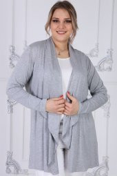 Viskon Kumaş Devrik Yaka Hırka-GRİ MELANGE - 1