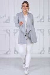 Viskon Kumaş Devrik Yaka Hırka-GRİ MELANGE - 2