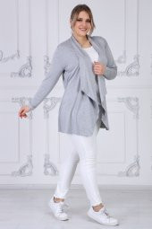 Viskon Kumaş Devrik Yaka Hırka-GRİ MELANGE - 3