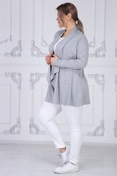 Viskon Kumaş Devrik Yaka Hırka-GRİ MELANGE - 4