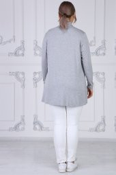 Viskon Kumaş Devrik Yaka Hırka-GRİ MELANGE - 5