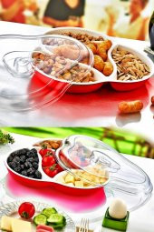 Lüx Renkli Kahvaltı Seti Kapaklı Kahvaltılık Set 4 Bölmeli Çerezlik Şeffaf Kapaklı Ergonomik - 1