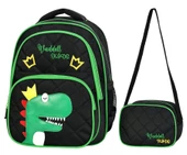 Waddell Siyah Yeşil Dinazor Baskılı İlkokul Çantası - Waddell Bag Okul Çanta Seti - Kız Çocuk thumbnail 1