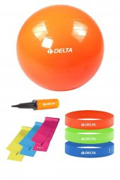 Delta 55 cm Pilates Topu 3'lü Pilates Bandı 3'lü Squat Bandı Direnç Lastiği Şişirme Pompası Seti - 1