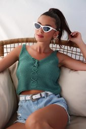 İP ASKILI ÖN ARKA V YAKA ÖNÜ BAĞLAMALI BLUZ MİNT S thumbnail 1