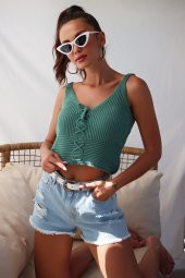 İP ASKILI ÖN ARKA V YAKA ÖNÜ BAĞLAMALI BLUZ MİNT S thumbnail 3