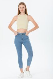 Super Crop İç Göstermeyen Fitilli Örme Kumaş Atlet Ekru - 3