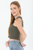 Super Crop İç Göstermeyen Fitilli Örme Kumaş Atlet Askeri Yeşil - 2