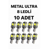 T10 Led 10 ADET Metal Ultra W5W 8 Ledli Beyaz Park Tavan Plaka Ampulü - 1