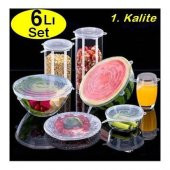 6lı Silikon Streç Kapak Tabak Bardak Gıda Bonesi Tazeliği Korur Saklama Kabı Kapağı ŞEFFAF - 1